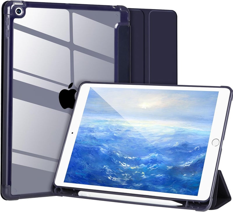APHBZGE Case Compatible with iPad 9/8/7th Gen 10.2’’ 2019/2018/2017,Case for iPad 10.2 inch Shockproof Hard Shell Clear Cover with Pencil Holder,Auto Wake/Sleep,Navyblue - Image 1