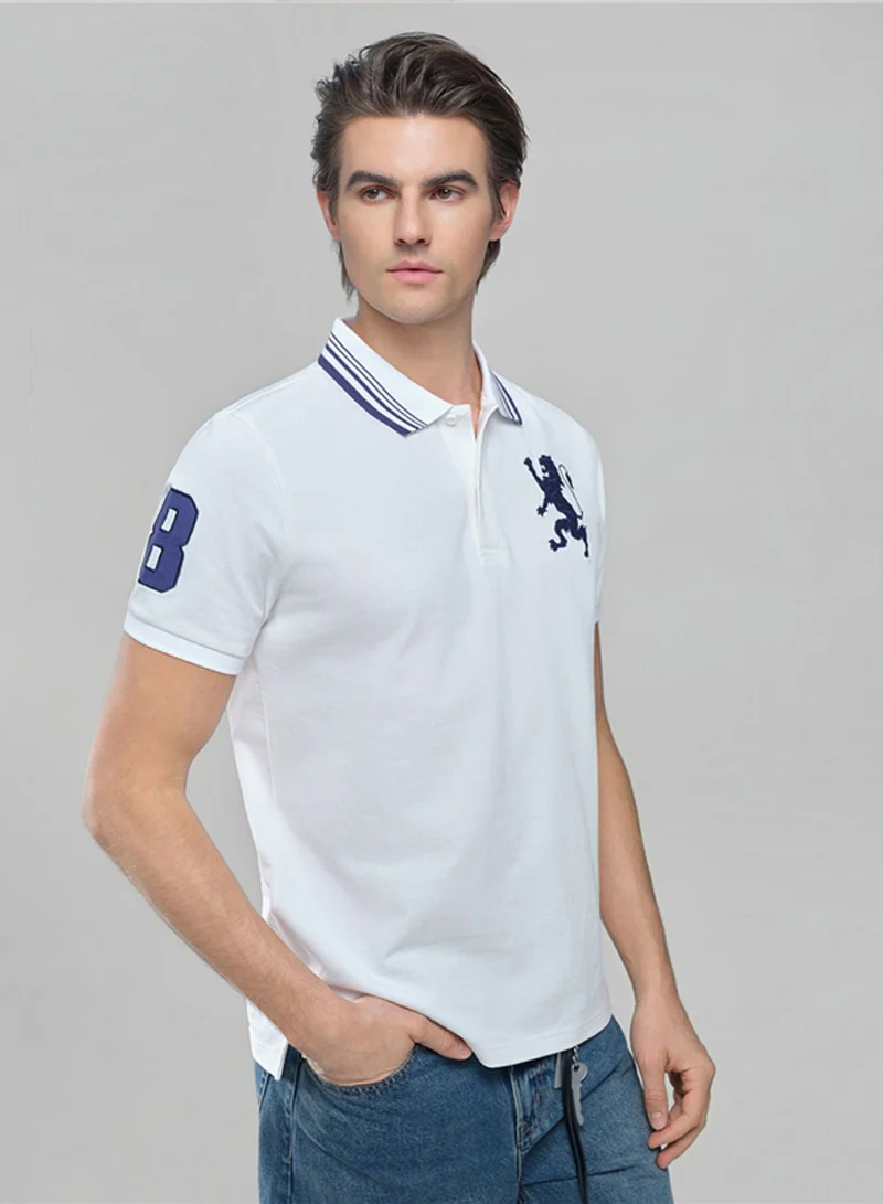Men’s Cotton Slim Polo with 3D Lion Embroidery