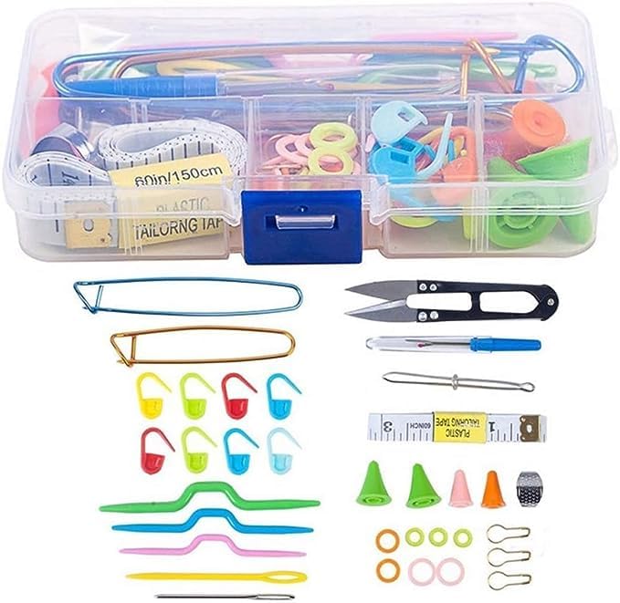 TREXEE Trexee Crochet Knitting Plastic Kit Small Kit Include Soft Handle Crochet Yarn Scissor Sewing Needle Twist Knitting Needle Silicone Needle Cap Tape for Measurement Counter Thimble Etc