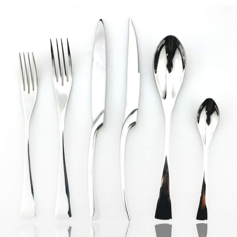 JASHII 1810 Stainless Steel 24 Piece Mirror Polished Silver Flatware SetDinner Knife Steak Knife Salad Fork Dessert Coffee SpoonService for 4 Silverware Utensil Sets
