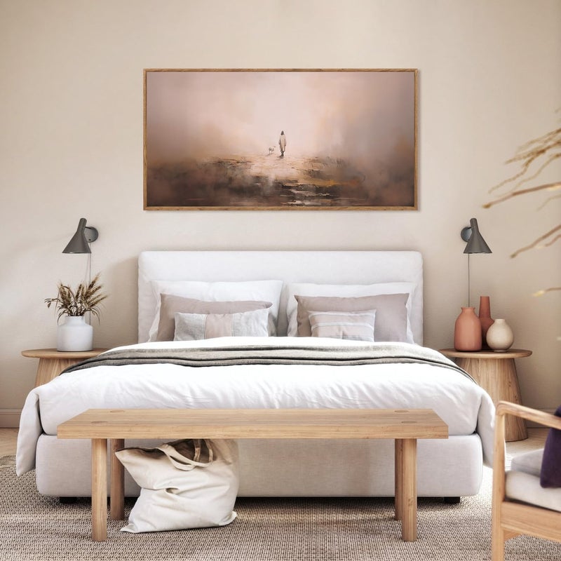 Aurlan Jesus Christian Framed Wall Art(40"x20"), Abstract Jesus Leaves The 99 Parable of The Lost Sheep Canvas Artwork, Large Neutral Watercolor Inspiring Good Shepherd Decor for Church Room Christian Faith Gift - Image 3