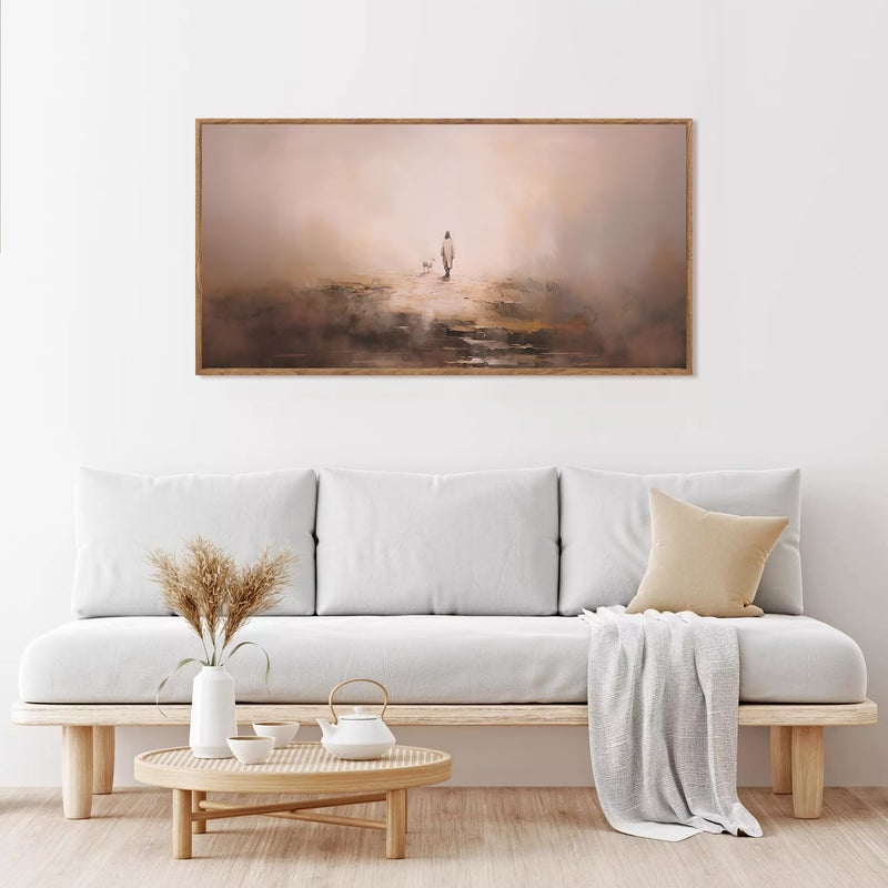 Aurlan Jesus Christian Framed Wall Art(40"x20"), Abstract Jesus Leaves The 99 Parable of The Lost Sheep Canvas Artwork, Large Neutral Watercolor Inspiring Good Shepherd Decor for Church Room Christian Faith Gift - Image 5