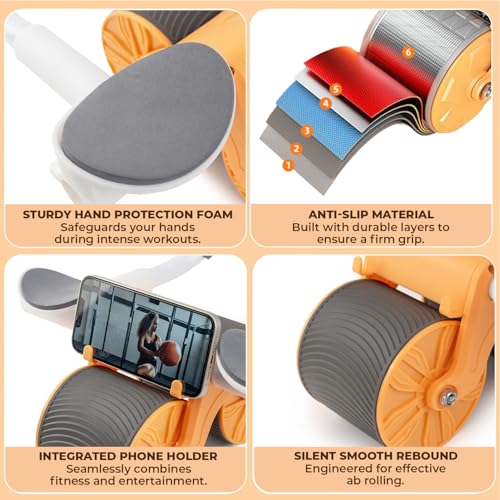 Bodyband Abs Roller for Men & Women Automatic Rebound Abs Roller Wheel for Home Workout, Gym Ab Roller for Men Abs Workout Equipment for Abdominal For Home With Knee Mat ABSolute Abroller Multicolor - Image 4