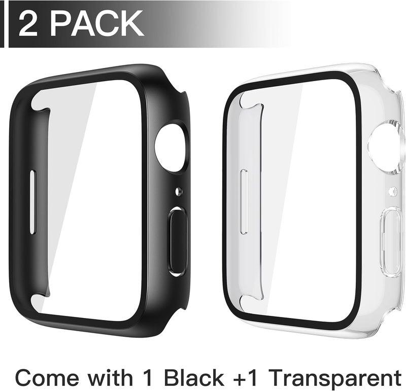 Misxi 2 Pack Tempered Glass Case Compatible for Apple Watch Series 11 Series 10 42mm, Hard PC Screen Protector Ultra-Thin Lightweight Scratch-Resistant Cover for iWatch, 1 Black + 1 Transparent - Image 2