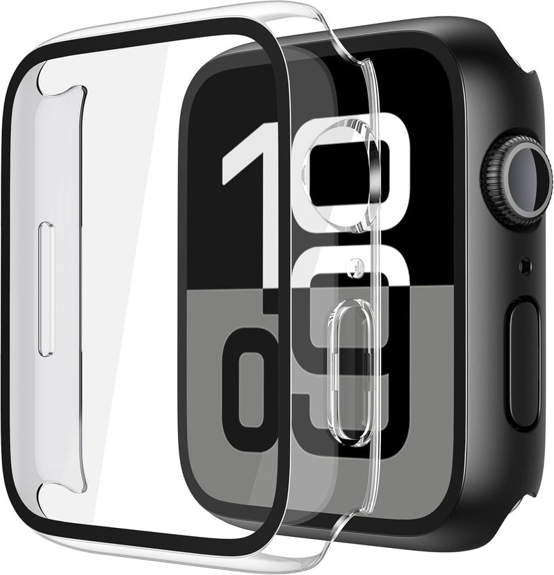 Misxi 2 Pack Tempered Glass Case Compatible for Apple Watch Series 11 Series 10 42mm, Hard PC Screen Protector Ultra-Thin Lightweight Scratch-Resistant Cover for iWatch, 1 Black + 1 Transparent - Image 1