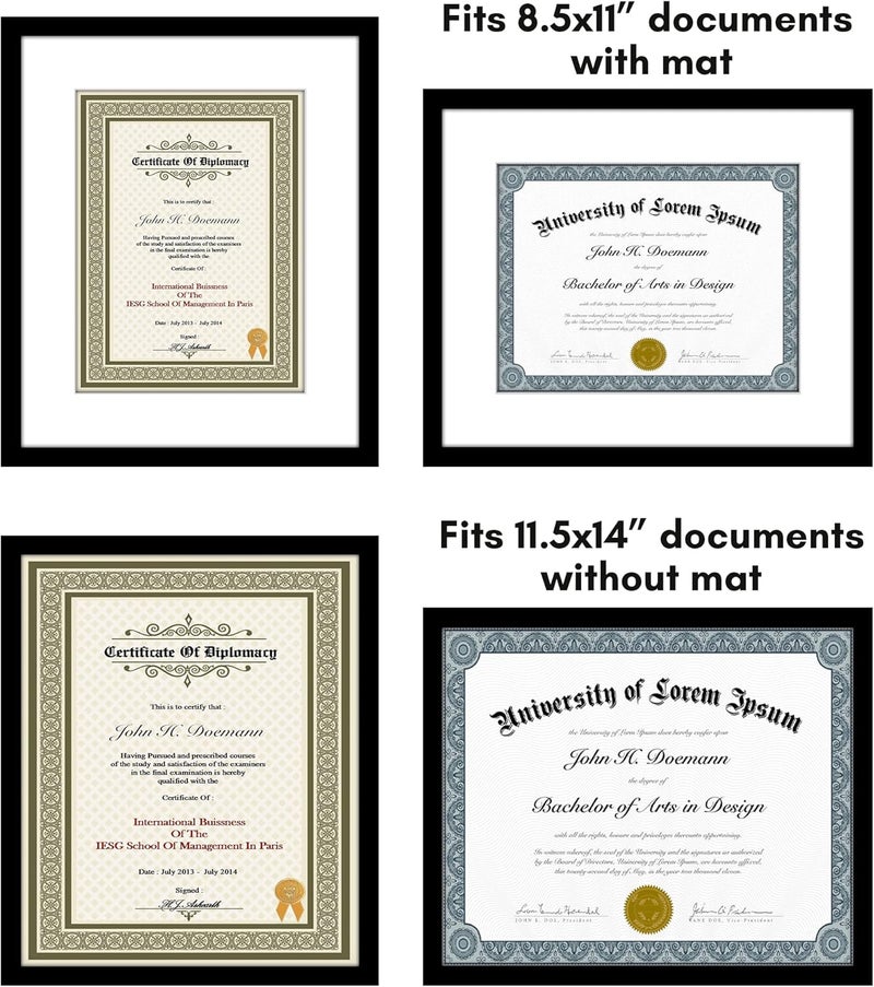 Americanflat 11.5x14 Picture Frame Set of 2 in Black - Use as 8.5x11 Picture Frame with Mat or 11.5x14 Frame Without Mat - Collage Picture Frames with Plexiglass Cover - Horizontal or Vertical Display - Image 4