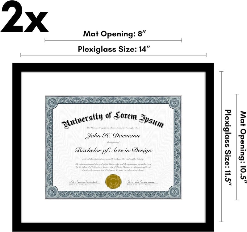 Americanflat 11.5x14 Picture Frame Set of 2 in Black - Use as 8.5x11 Picture Frame with Mat or 11.5x14 Frame Without Mat - Collage Picture Frames with Plexiglass Cover - Horizontal or Vertical Display - Image 2