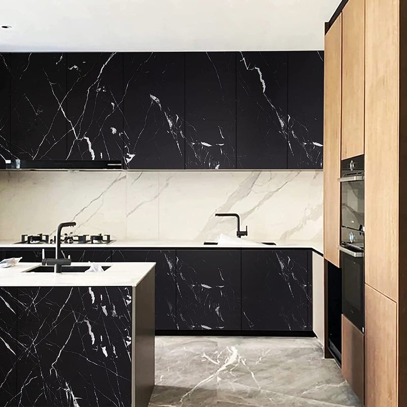 NAREVAL Wall Paper for Home Kitchen and Decorative Kitchen cabinets Marble Wallpaper Oil Proof Waterproof Floor Tiles Stickers Waterproof Large Wall Paper Marble Wallpaper Oil Proof Waterproof Floor Tiles Stickers Waterproof Size 60200 Cm Black Marble H9 - Image 3