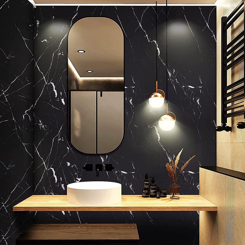 NAREVAL Wall Paper for Home Kitchen and Decorative Kitchen cabinets Marble Wallpaper Oil Proof Waterproof Floor Tiles Stickers Waterproof Large Wall Paper Marble Wallpaper Oil Proof Waterproof Floor Tiles Stickers Waterproof Size 60200 Cm Black Marble H9 - Image 5