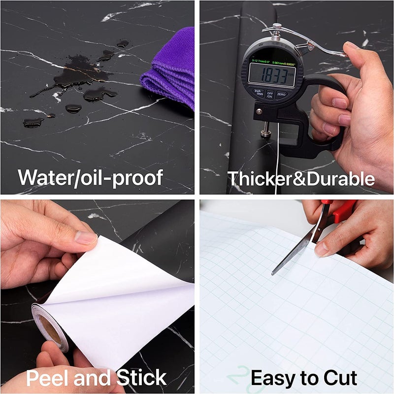 NAREVAL Wall Paper for Home Kitchen and Decorative Kitchen cabinets Marble Wallpaper Oil Proof Waterproof Floor Tiles Stickers Waterproof Large Wall Paper Marble Wallpaper Oil Proof Waterproof Floor Tiles Stickers Waterproof Size 60200 Cm Black Marble H9 - Image 2