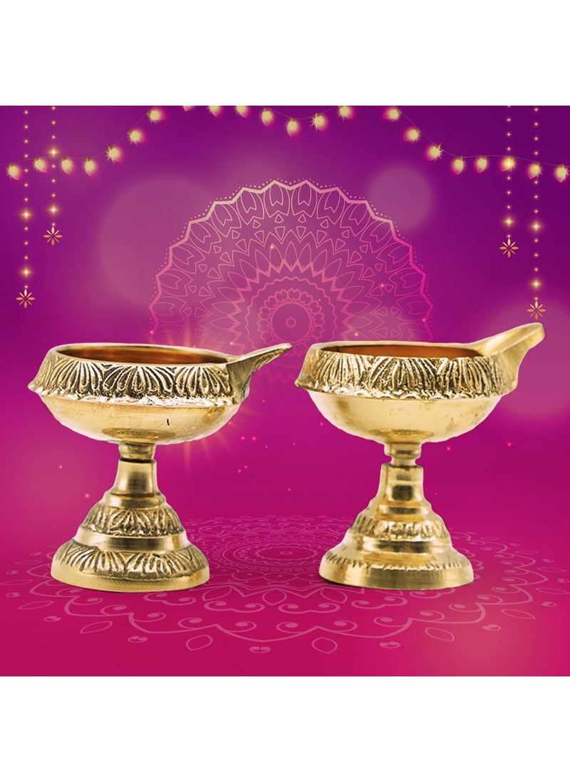 Dalvkot Dalvkot Brass Kuber Diyas Oil Lamps on Stand for Puja Room Decoration and Diwali Festival 2  - Image 1