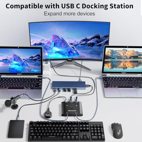 KCEVE USB C Switch 2 in 1 Out, USB Type C KVM Switch 2 Computers 1 Monitor, 8K@60Hz / 4K@120Hz / 20Gbps/ USB 3.1 Gen 2 / 100W PD/Compatible with Thunderbolt Devices/Wired Remote, 1 USB-C Cable - Image 4