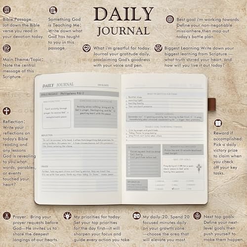 PAPEJOON Leather Christian Bible Journal for Men, Prayer Journal for Scripture Study & Daily Devotional, Undated Church Notes Notebook, Jesus Religious Faith Gifts for Pastor, Graduation, Brown - Image 4
