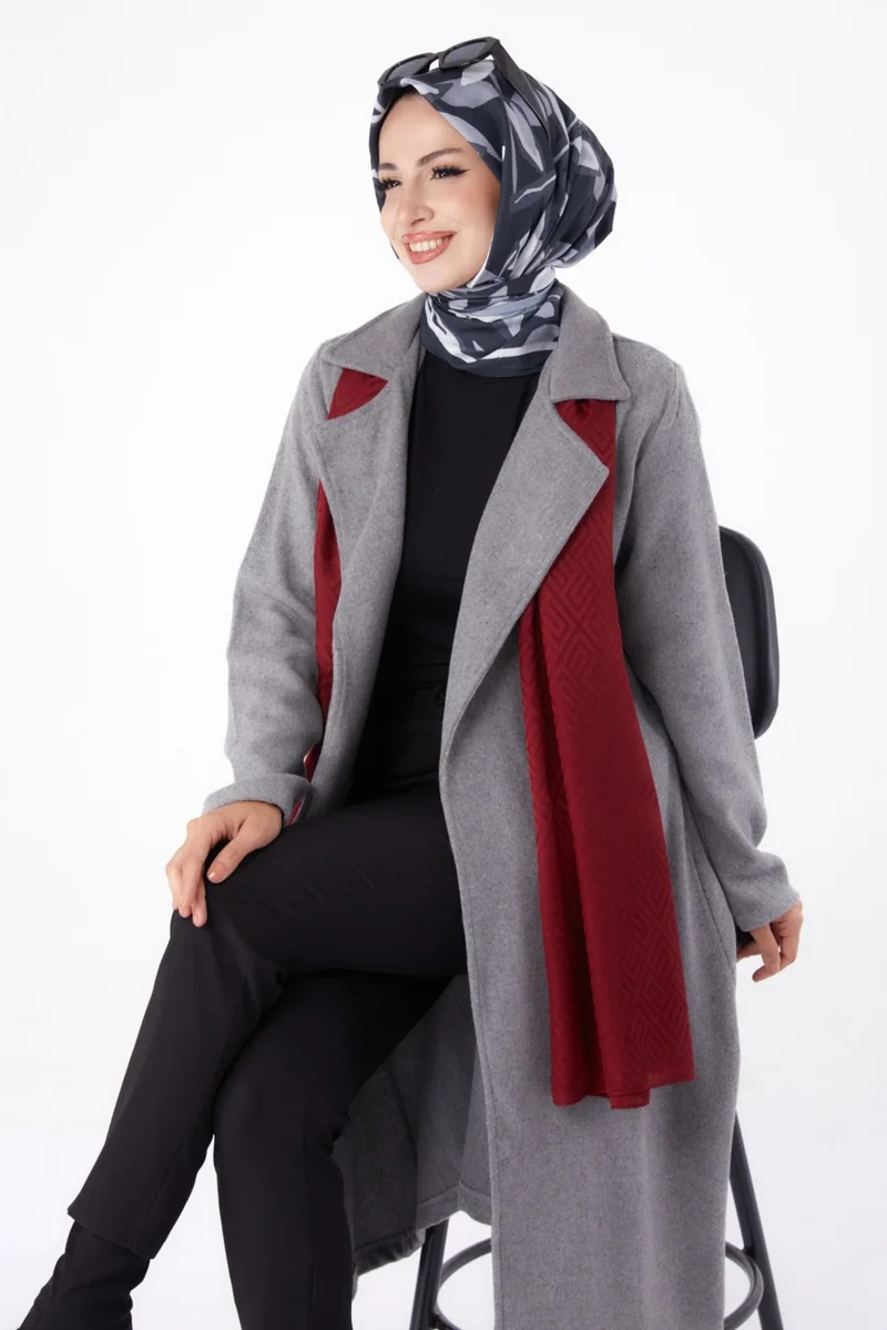 Tofisa Plain Double Breasted Women's Gray Cashmere Coat - 13287