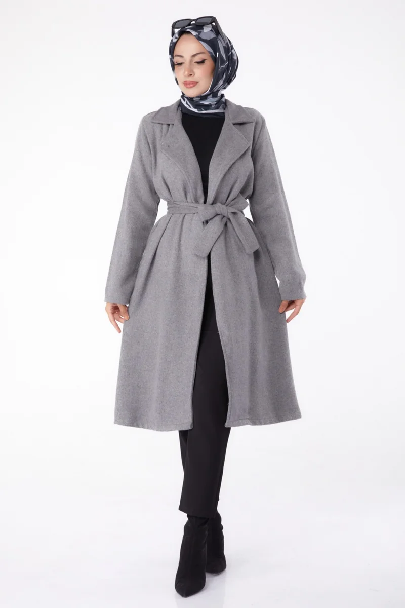 Tofisa Plain Double Breasted Women's Gray Cashmere Coat - 13287