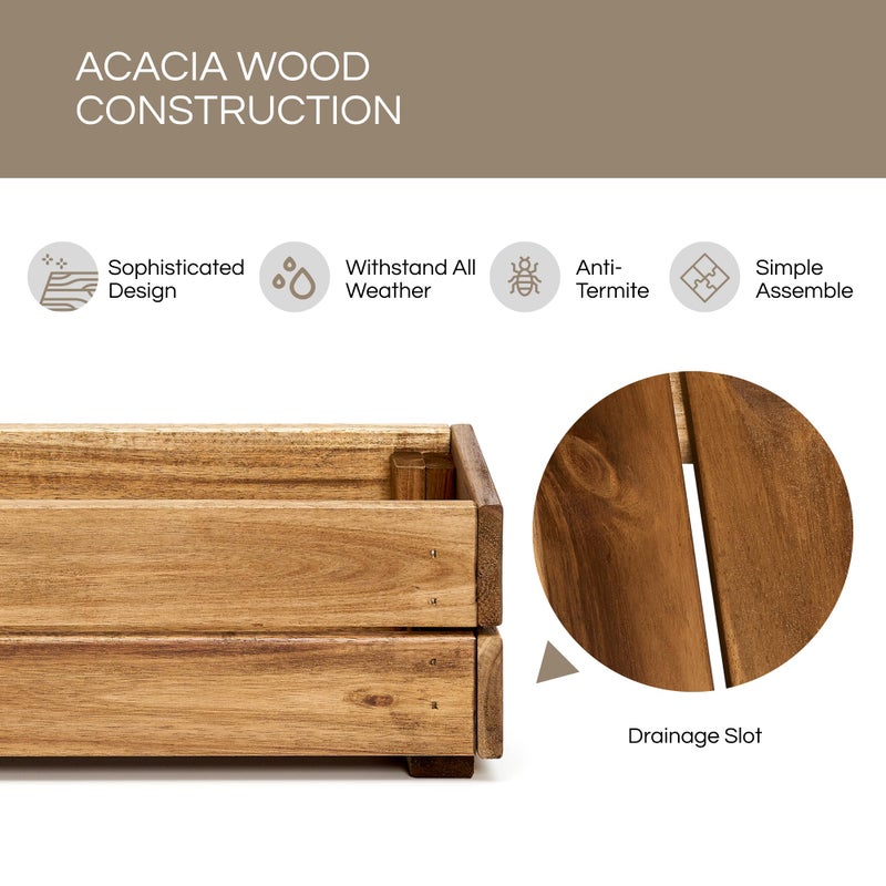 THYOI Wooden Planter Box, Storage Box 17â€L x6â€W x5.5â€H with Crate Style, Acacia Wood Flower Container, Rustic Rectangle Planter for Planting, Decor and Storage - 3 Colors (Golden Teak) - Image 3