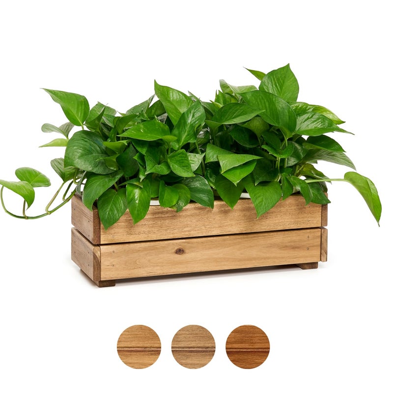 THYOI Wooden Planter Box, Storage Box 17â€L x6â€W x5.5â€H with Crate Style, Acacia Wood Flower Container, Rustic Rectangle Planter for Planting, Decor and Storage - 3 Colors (Golden Teak) - Image 1