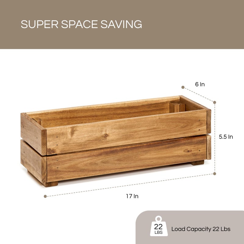 THYOI Wooden Planter Box, Storage Box 17â€L x6â€W x5.5â€H with Crate Style, Acacia Wood Flower Container, Rustic Rectangle Planter for Planting, Decor and Storage - 3 Colors (Golden Teak) - Image 2
