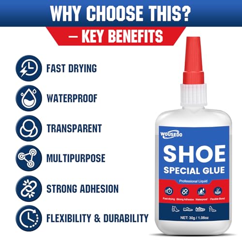 WOUSEDO 30g Shoe Super Glue - Quick Dry Strong Adhesive for Shoe Repair, Boots, Sneakers, Heels, Hiking Shoes, Leather, Handbags -Waterproof & Flexible. - Image 3
