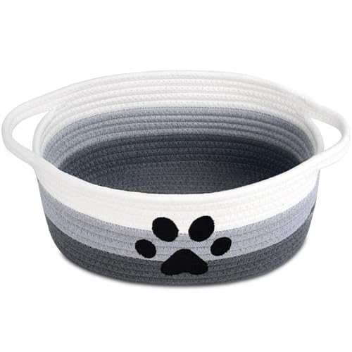 ABenkle Small Woven Basket with Handle Cute Dog Paw Baskets for Gifts Empty Decorative Rope Woven Storage Dog Toy Basket Nursery Baskets for Baby Shower 12 x 8 x 5 - Image 1