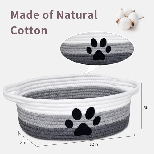 ABenkle Small Woven Basket with Handle Cute Dog Paw Baskets for Gifts Empty Decorative Rope Woven Storage Dog Toy Basket Nursery Baskets for Baby Shower 12 x 8 x 5 - Image 3