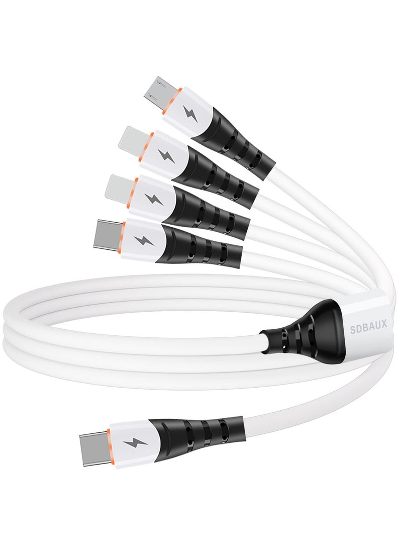 SDBAUX - USB C PD Multi Cable 4 in 1 Dual iP Type C Micro Port Charger Cord,3A Fast Charging Cable Compatible with Most Mobile Phones and Electronic Devices Tablets 4FT White - Image 1