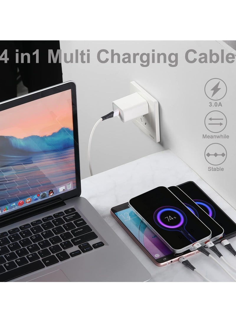SDBAUX - USB C PD Multi Cable 4 in 1 Dual iP Type C Micro Port Charger Cord,3A Fast Charging Cable Compatible with Most Mobile Phones and Electronic Devices Tablets 4FT White - Image 1