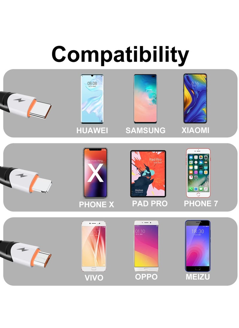 SDBAUX - USB C PD Multi Cable 4 in 1 Dual iP Type C Micro Port Charger Cord,3A Fast Charging Cable Compatible with Most Mobile Phones and Electronic Devices Tablets 4FT White - Image 1