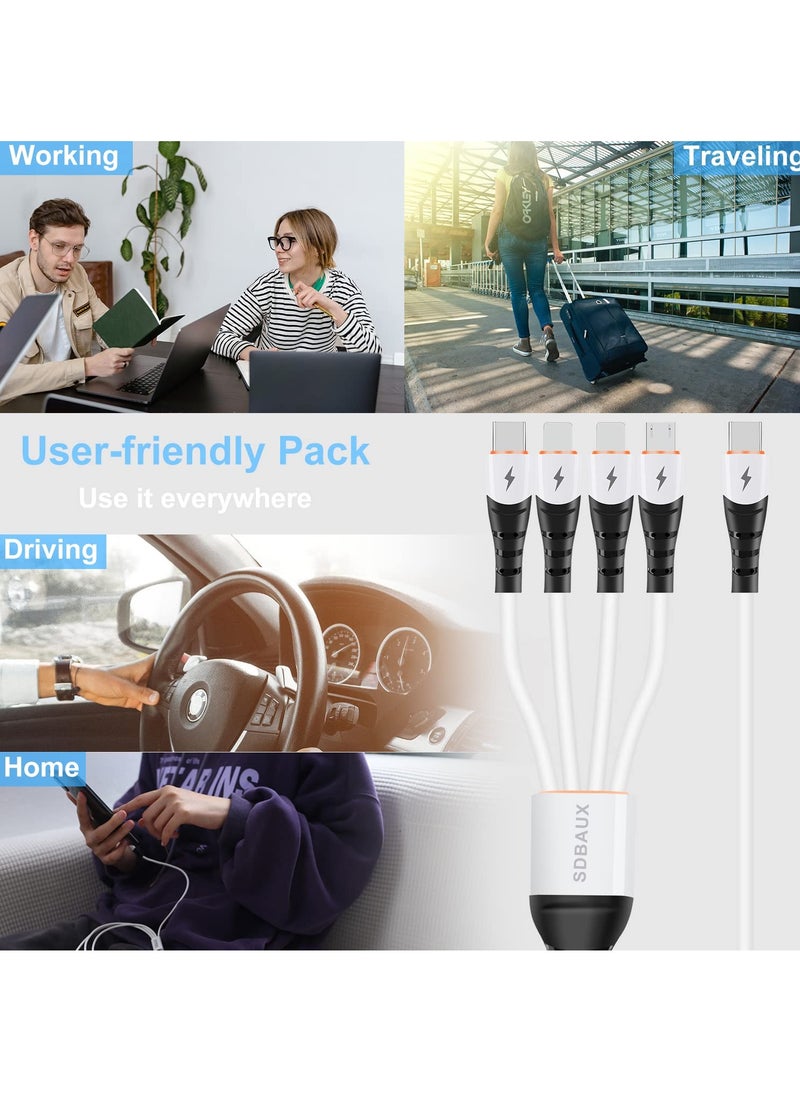 SDBAUX - USB C PD Multi Cable 4 in 1 Dual iP Type C Micro Port Charger Cord,3A Fast Charging Cable Compatible with Most Mobile Phones and Electronic Devices Tablets 4FT White - Image 1