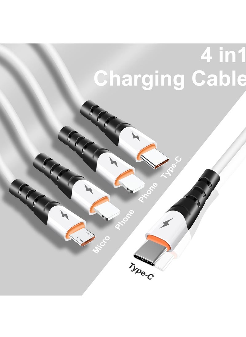 SDBAUX - USB C PD Multi Cable 4 in 1 Dual iP Type C Micro Port Charger Cord,3A Fast Charging Cable Compatible with Most Mobile Phones and Electronic Devices Tablets 4FT White - Image 1