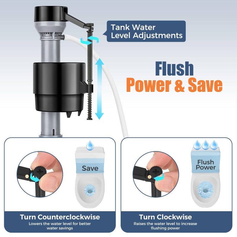 Teviora Universal Toilet Flusher Replacement Kit, Water-Saving & Height Adjustable Fill Valve, 2-Inch Flapper, Toilet Handle Lever, Quiet & Anti-Siphon Toilet Repair Kit Inside Tank (Red, 1-Pack) - Image 4