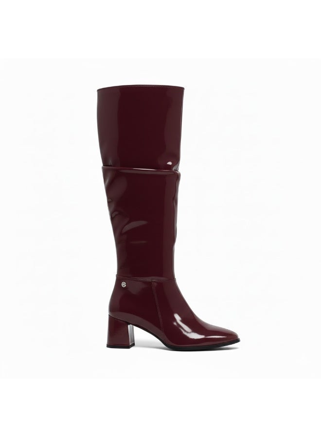 لايف ستيلاش  بوت طويل بكعب متوسط من الجلد اللامع LB-48 - نبيتي - Image 2