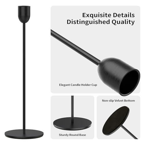ChefBee Black Tall Candle Candlestick Holder, 3PCS Taper Pillar Candle Sticks Stand Holders Decor, Centerpiece Dining Table Wedding Festive Fireplace Mantle Vintage Room Decorations, Housewarming Gift - Image 3