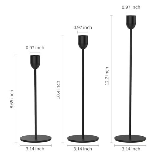ChefBee Black Tall Candle Candlestick Holder, 3PCS Taper Pillar Candle Sticks Stand Holders Decor, Centerpiece Dining Table Wedding Festive Fireplace Mantle Vintage Room Decorations, Housewarming Gift - Image 2