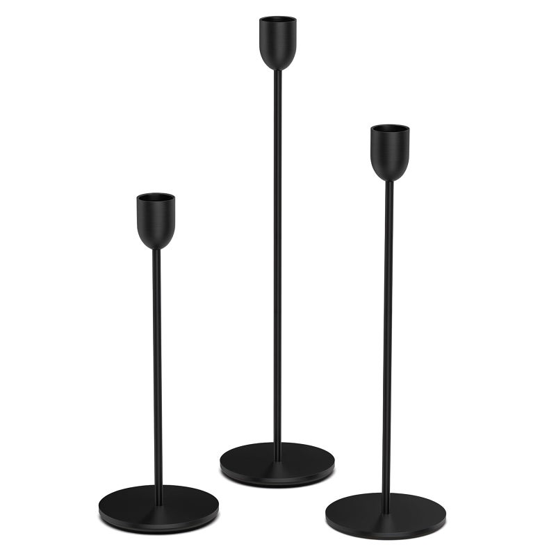 ChefBee Black Tall Candle Candlestick Holder, 3PCS Taper Pillar Candle Sticks Stand Holders Decor, Centerpiece Dining Table Wedding Festive Fireplace Mantle Vintage Room Decorations, Housewarming Gift - Image 5