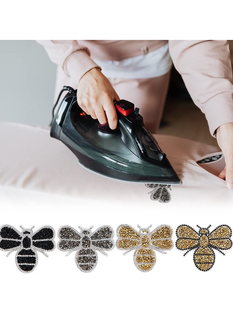SYOSI Bee Iron/Sew on Patch, 4 Pcs Crystals Bee Patches Sewing Iron on Badge Bag Clothing Fabric Patches Applique Bee Sewing Patches for Clothes Jeans Jackets DIY Crafts - Image 3