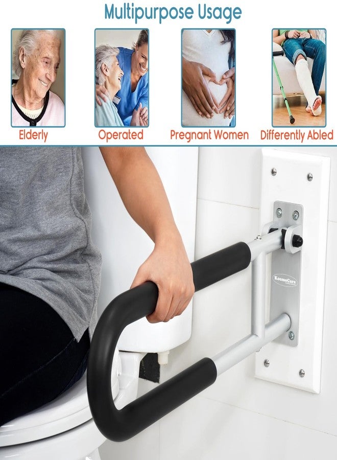 KosmoCare Wall Mounted Flip up Aluminum Grab Bar Rails 23.6 Inch Toilet Handrails Bathroom Safety Bar Hand Support - Image 4