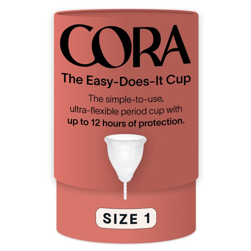 Cora Menstrual Period Cup | Comfortable, Easy to Use | Soft, Medical Grade Silicone | Flexible Fit | Leak Protection, Foldable, Sustainable, Reusable Alternative to Tampons/Pads (Size 1) - Image 1