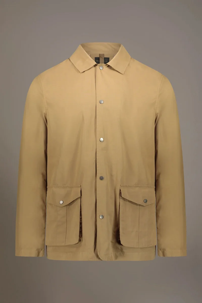Coated fabric jacket with snaps - Olive Green
