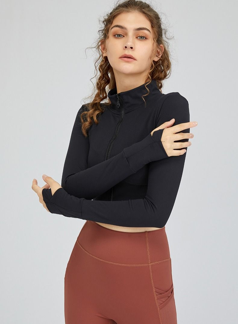 Loquat Yoga Sports Fitness top Long Sleeve Black  - Image 1