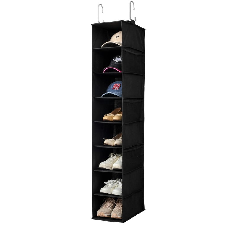 Berdeng Hanging Shoe Organizer for Closet with Side Mesh PocketsHat Racks for Baseball CapsShoe and Hat Holder  Storage8ShelfBlack1 Pack