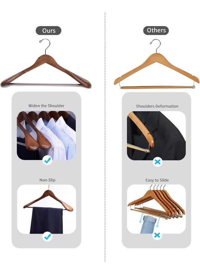 Nature Smile - Nature Smile Luxury Wooden Suit Hangers 6 Pack Wood Coat Hangers Jacket Outerwear Shirt Hangers, with Extra-Wide Shoulder, 360 Degree Swivel Hooks & Anti-Slip Bar with Screw (Retro Color) - Image 1