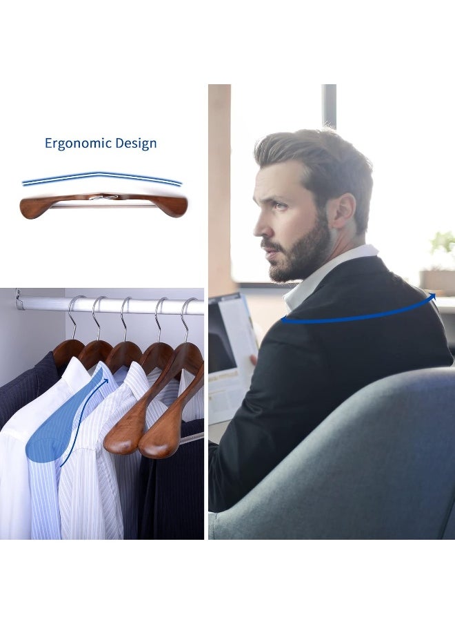Nature Smile - Nature Smile Luxury Wooden Suit Hangers 6 Pack Wood Coat Hangers Jacket Outerwear Shirt Hangers, with Extra-Wide Shoulder, 360 Degree Swivel Hooks & Anti-Slip Bar with Screw (Retro Color) - Image 1