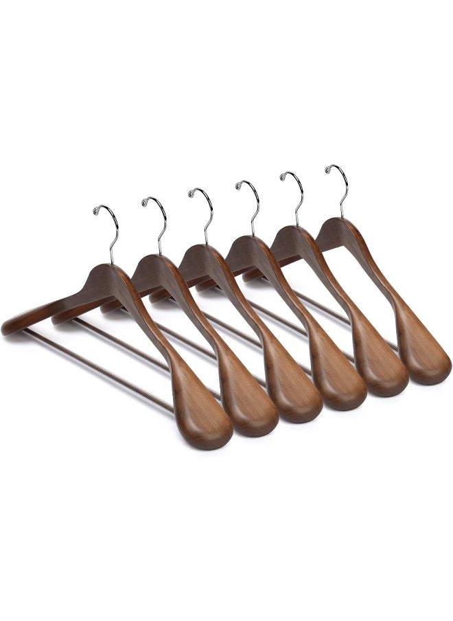 Nature Smile - Nature Smile Luxury Wooden Suit Hangers 6 Pack Wood Coat Hangers Jacket Outerwear Shirt Hangers, with Extra-Wide Shoulder, 360 Degree Swivel Hooks & Anti-Slip Bar with Screw (Retro Color) - Image 1