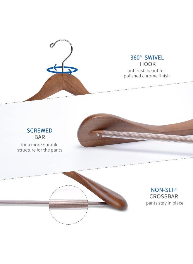 Nature Smile - Nature Smile Luxury Wooden Suit Hangers 6 Pack Wood Coat Hangers Jacket Outerwear Shirt Hangers, with Extra-Wide Shoulder, 360 Degree Swivel Hooks & Anti-Slip Bar with Screw (Retro Color) - Image 1