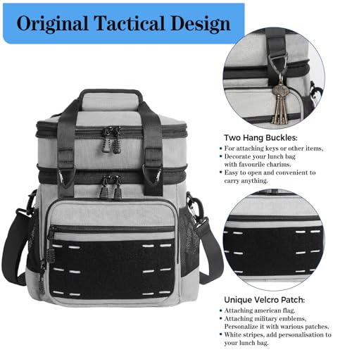 TENKIST Lunch Box Cooler Bag Tactical Insulated Lunchbox for Men Large Lunch Pail Kit for Adults Work Outdoor Shifts Trips Grey 16L - Image 3