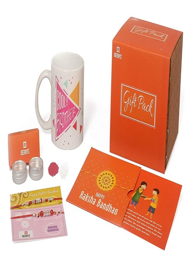 iberry's Set of 2 Rudraksh Rakhi, Greeting Card, Roli Chawal & Coffee Mug For Brother | rakhi for brother- With a Branded Packaging Box- Gift for Brother - Image 3