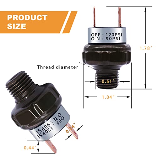 mankk مفتاح ضغط الهواء مانك 90-120 PSI خيط 1/4" NPT 24V 12V DC لمفتاح ضغط ضاغط الهواء لصفارة القطار 90-120-1/4" NPT-BK - Image 3
