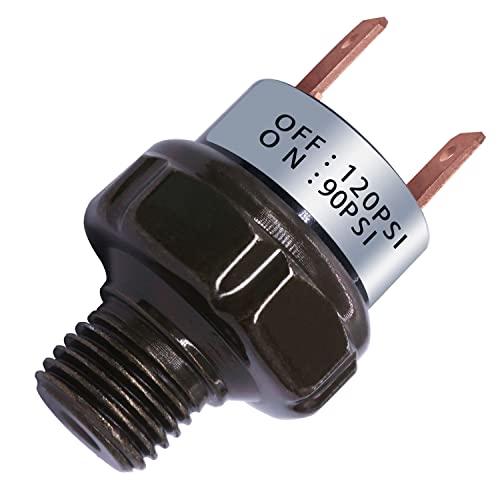 mankk مفتاح ضغط الهواء مانك 90-120 PSI خيط 1/4" NPT 24V 12V DC لمفتاح ضغط ضاغط الهواء لصفارة القطار 90-120-1/4" NPT-BK - Image 1
