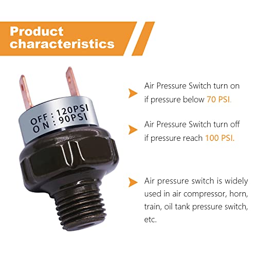 mankk مفتاح ضغط الهواء مانك 90-120 PSI خيط 1/4" NPT 24V 12V DC لمفتاح ضغط ضاغط الهواء لصفارة القطار 90-120-1/4" NPT-BK - Image 4
